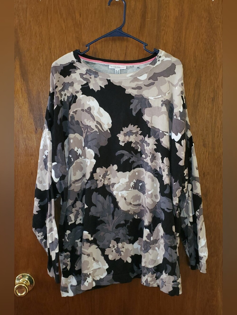Isaac Mizrahi Live Black and Gray Floral Long-Sleeve Pullover Top Sz 2x